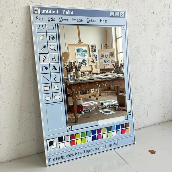 Miroir peinture rétro, cadre de fenêtre pixélisé, décoration nostalgique
