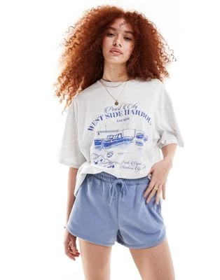 ASOS DESIGN - T-shirt oversize à motif port et bateau - Givre chiné