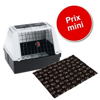 Lot : cage de transport Ferplast Atlas Car + tapis Vetbed® Isobed SL, noir pattes grises pour chien