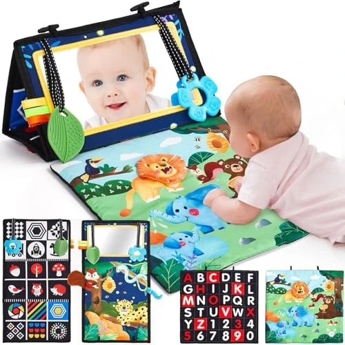 hahaland Jouet d'Éveil Bébé 6 Mois avec Miroir Éveil Montessori Noir et Blanc Jouets Sensoriels pour Tout-Petits, Cadeau pour Bébé Naissance Fille Garcon 0 3 6 12 Mois