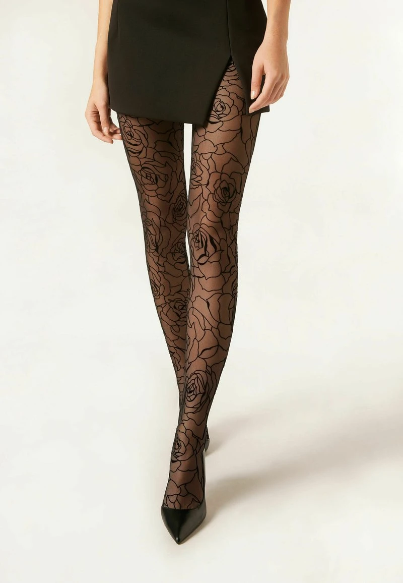 Calzedonia FLOCKED ROSES - Collants - black/noir - ZALANDO.FR