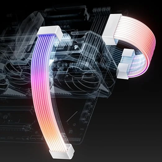 AsiaHorse ARGB Kit de cache-câble PSU Aurora RGB pour carte mère et câble PC GPU, 5 V 3 broches ARGB SYNC, compatible avec les câbles 12 + 4 broches/8 broches/24 broches AURORA-CO-WH