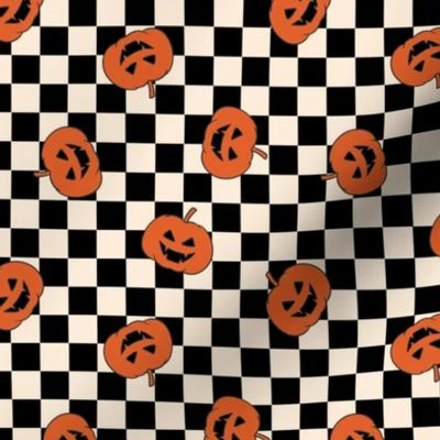 Boy Halloween Checkerboard Pumpkins Fabric | Spoonflower
