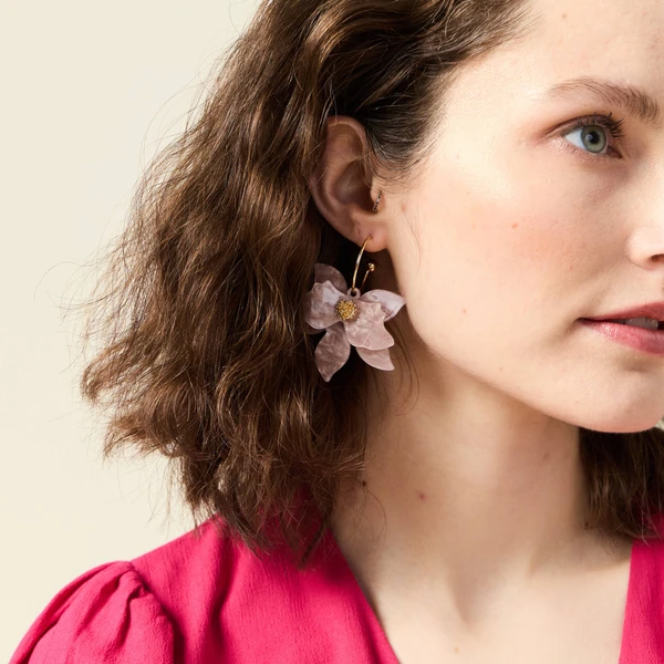 Boucles d'oreilles pendantes vieux rose femme