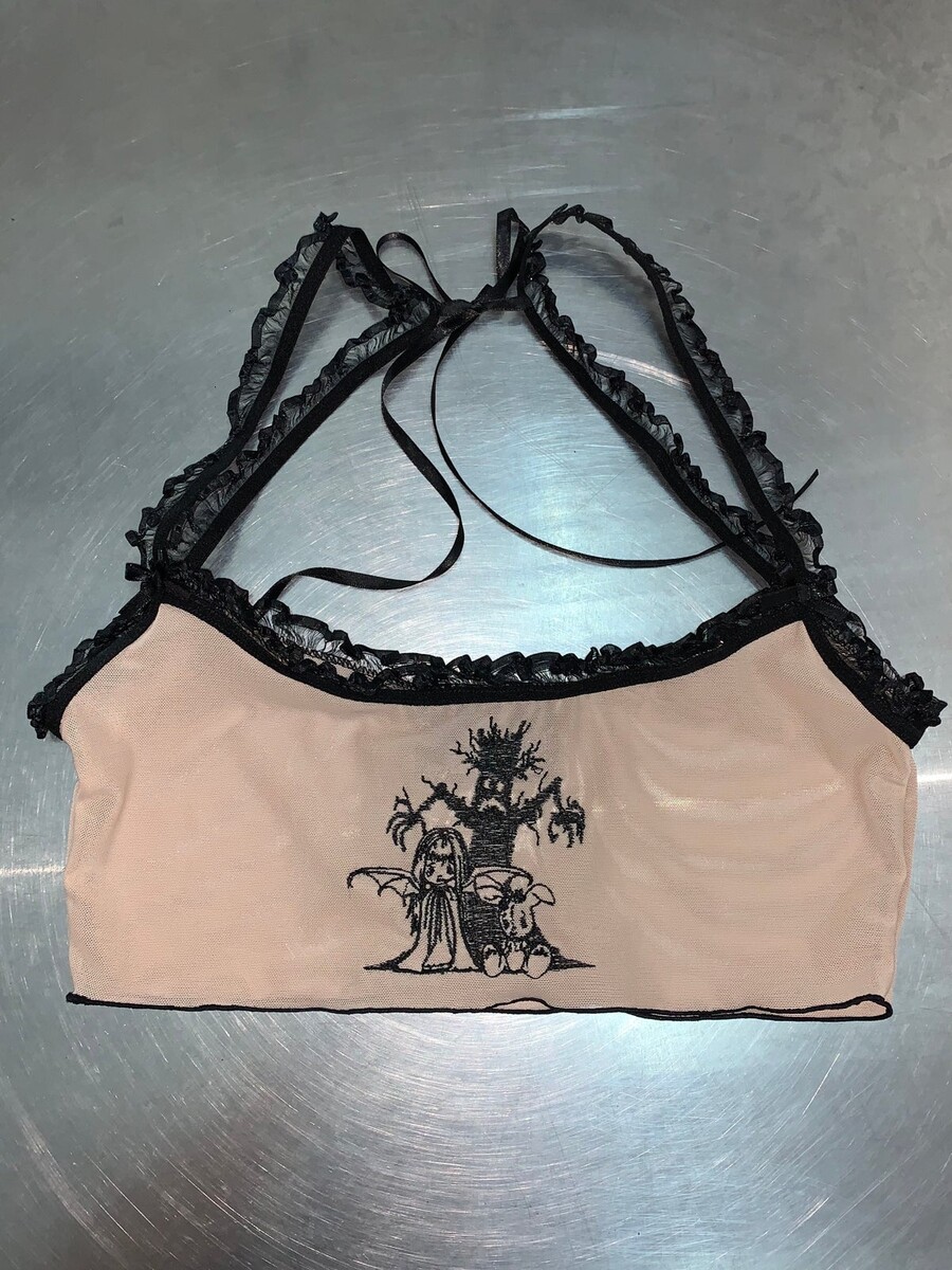 Purgatory /// Burial’ embroidery mesh bralet (nude)