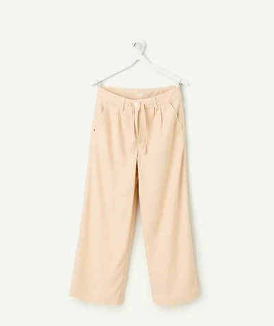 Pantalon large fille coton beige