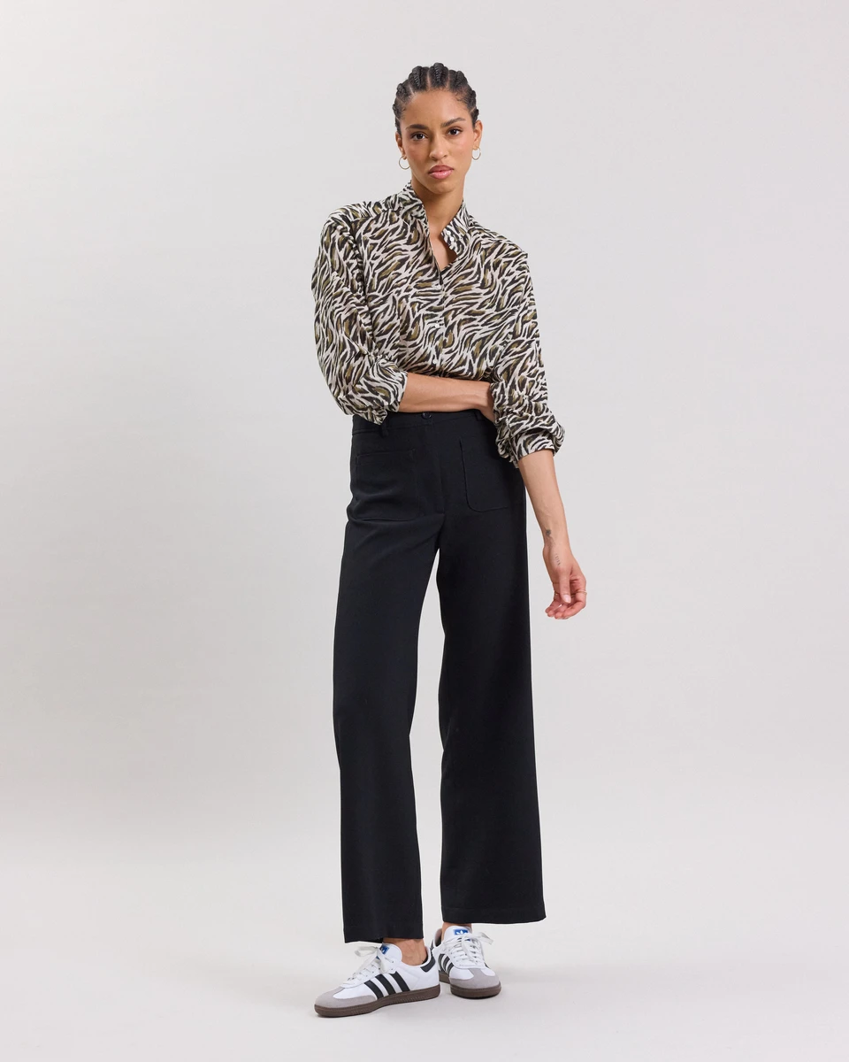 Pantalon Femme en crêpe Noir Poli