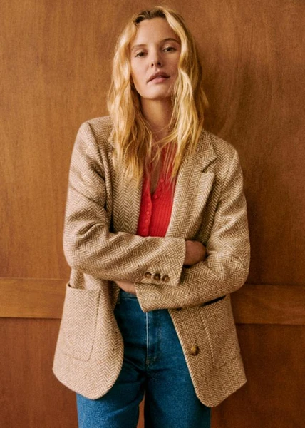 Veste Jack - Chevrons Camel - Laine recyclée - Sézane