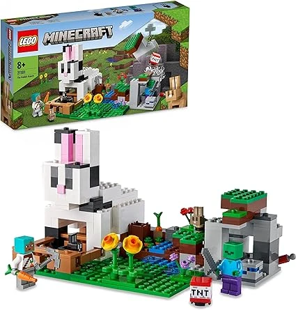 LEGO 21181 Minecraft Le Ranch Lapin, Set de Construction, Jouet Enfants dès 8 Ans avec Figurines Dresseur, Zombie, Animaux