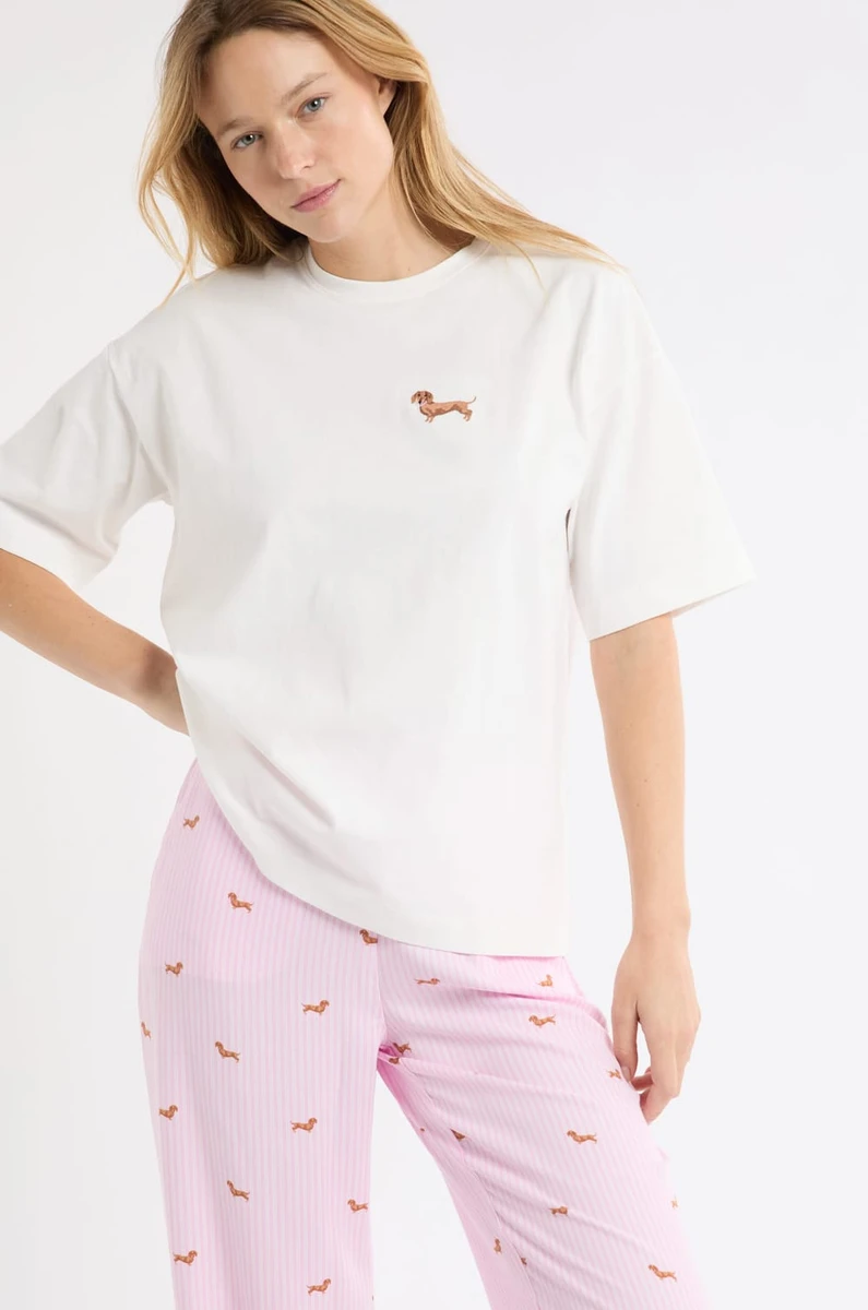 T-shirt en coton "Life is better with a dog" avec broderie teckel