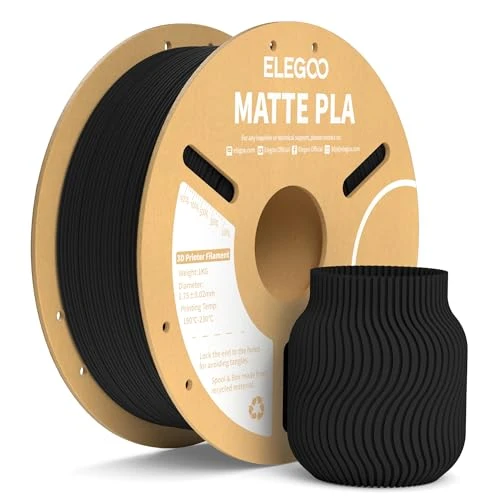ELEGOO Filament PLA Matte Noir 1KG, 1.75mm Filament pour Imprimante 3D Précision Dimensionnelle +/- 0.02mm, Bobine de 1kg de carton (2.2lbs) pour la plupart des Imprimantes 3D FDM
