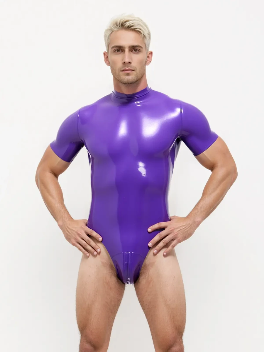 Justaucorps échancré en latex à manches courtes pour homme