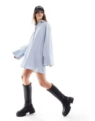 ASOS DESIGN - Robe chemise oversize à mancherons et rayures - Bleu | ASOS