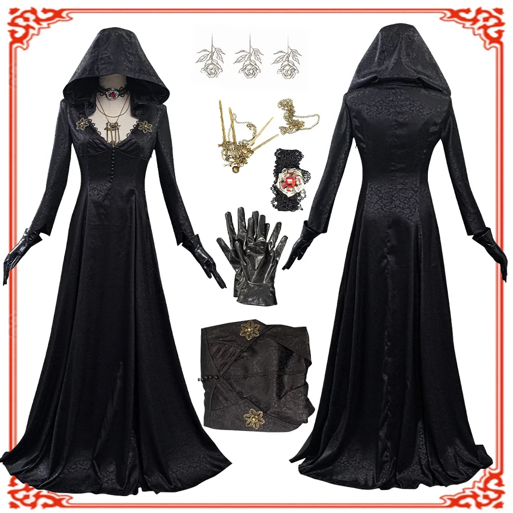 In Stock Moth Lady Evil Cosplay Fantasia Village Vampire Lady Dimitrescu Costume Women Black Dress Halloween Carnival Party Suit - AliExpress 200000532