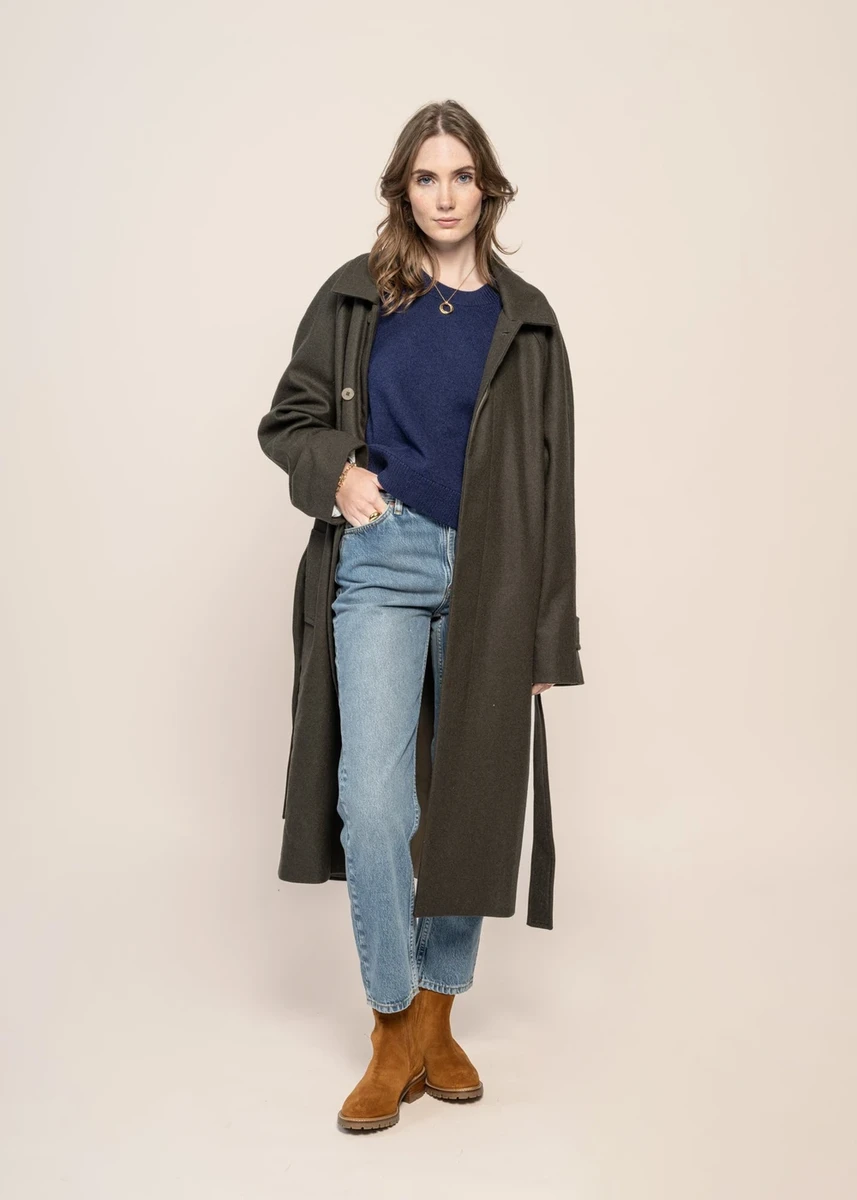 Manteau long en laine et cachemire recyclé | kaki "verlaine - khaki" Noyoco