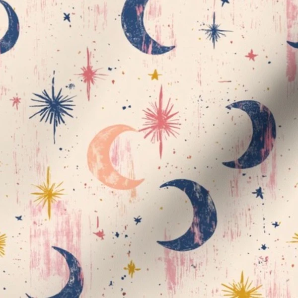 Fabric in Retro Celestial Stars Crescent Moon