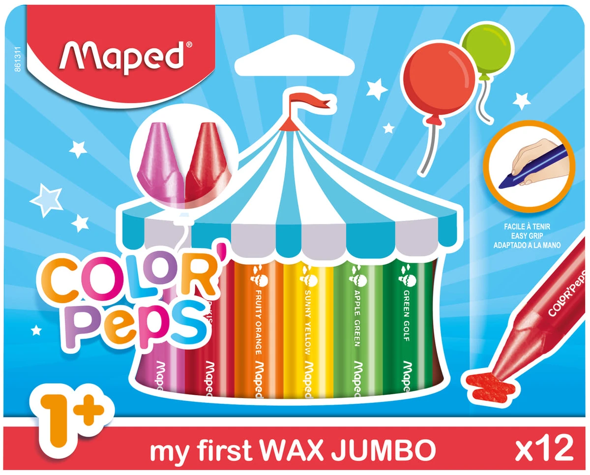 Craies de coloriage bébé Color’Peps Wax Jumbo – Dès 1 an – Maped France