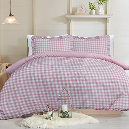 Jupe De Lit Valance Rose Vichy Double - Style Cottage - En Polycoton, Lavable Machine - Occasion En Bon état