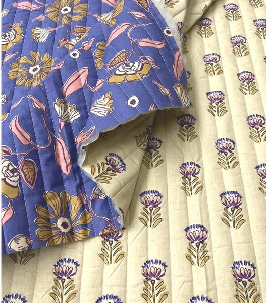 Tissu coton matelassé crème double face imprimé floral