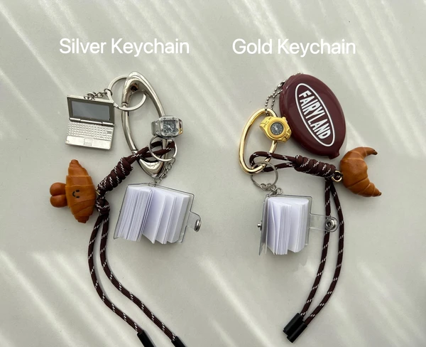 Y2K Watch Ring Keychain, Croissant Pendant with Woven Rope Bag chain, Cute Laptop/Notebook Pendant Bag Accessory, Trendy Unique Bag Pendant.