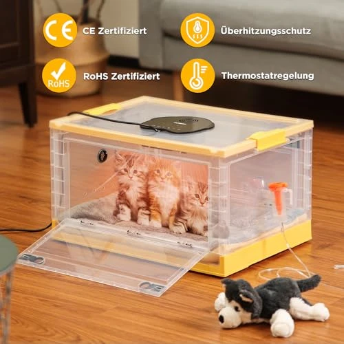 Incubateur pour Chiots et Chatons, avec contrôle précis du Chauffage et du Ventilateur, Panneau LED Multifonction, Surveillance de la température et de l'humidité