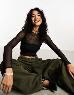 Stradivarius - Top en tulle - Noir
