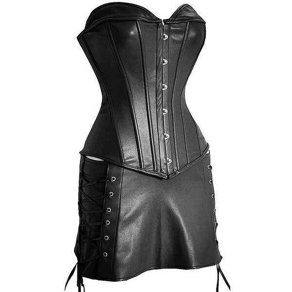 Steampunk Corset Sexy femmes Corset robe gothique corps Shaper Mini jupe robe sans bretelles noir Faux cuir surbuste grande taille | AliExpress