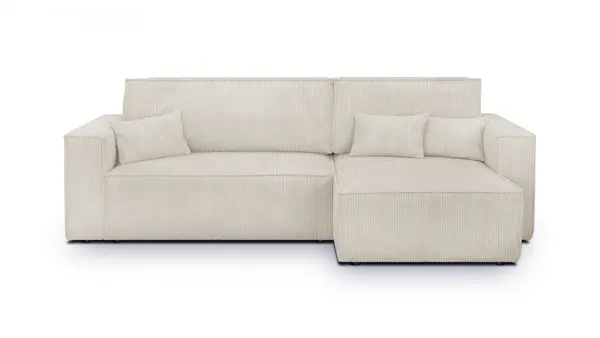 HOMIFAB Canapé d'angle convertible réversible 4 places avec coffre de rangement en velours côtelé beige - Livia