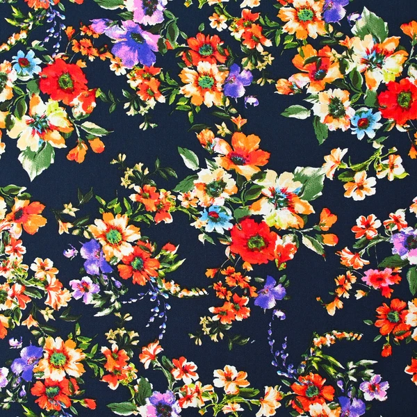 Viscose imprimée bouquet de fleurs de Sophie fond marine