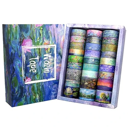Forwaarss Lot de 27 Rouleaux de Ruban Adhésif Washi - Monet Doré Vintage - Ruban Adhésif Décoratif Multicolore pour Scrapbooking, Bullet Journal, Bricolage, Journal Intime, école