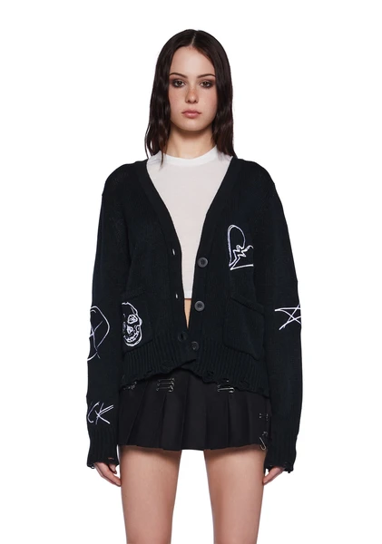 Current Mood Embroidered Cardigan Sweater - Black