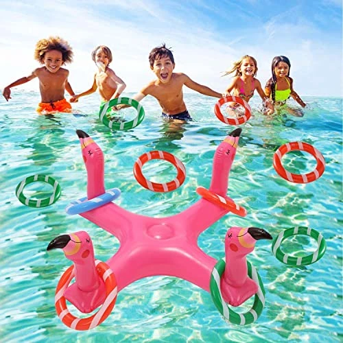 mciskin Jeu de Lancement d’Anneau Gonflable Colorés Flottant de Natation pour Jeu de Piscine de Fête de Fiesta (Flamant)