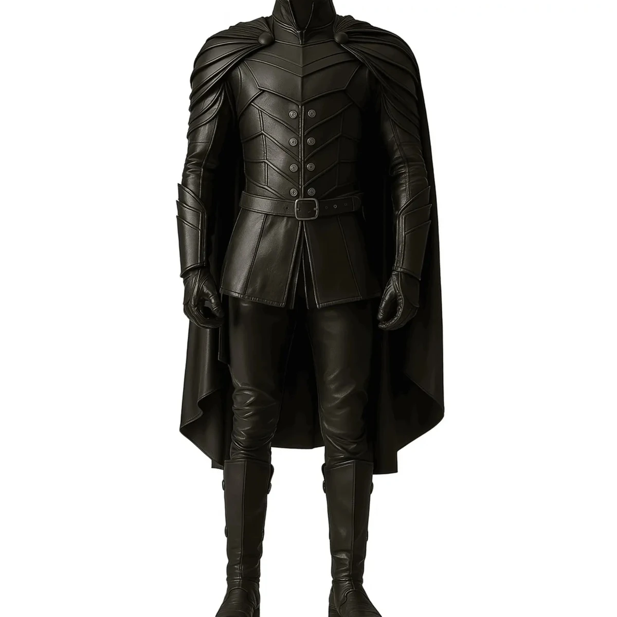 Ravenbane Warden – Handmade Pure Black Leather Medieval Cloak - Leather Renaissance Cloak With Vest For Festival - Ren Faire Fantasy Costume