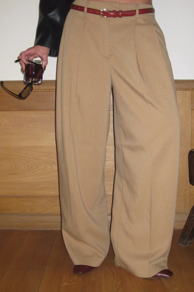 Twill Wide Mid Waist Suit Pants