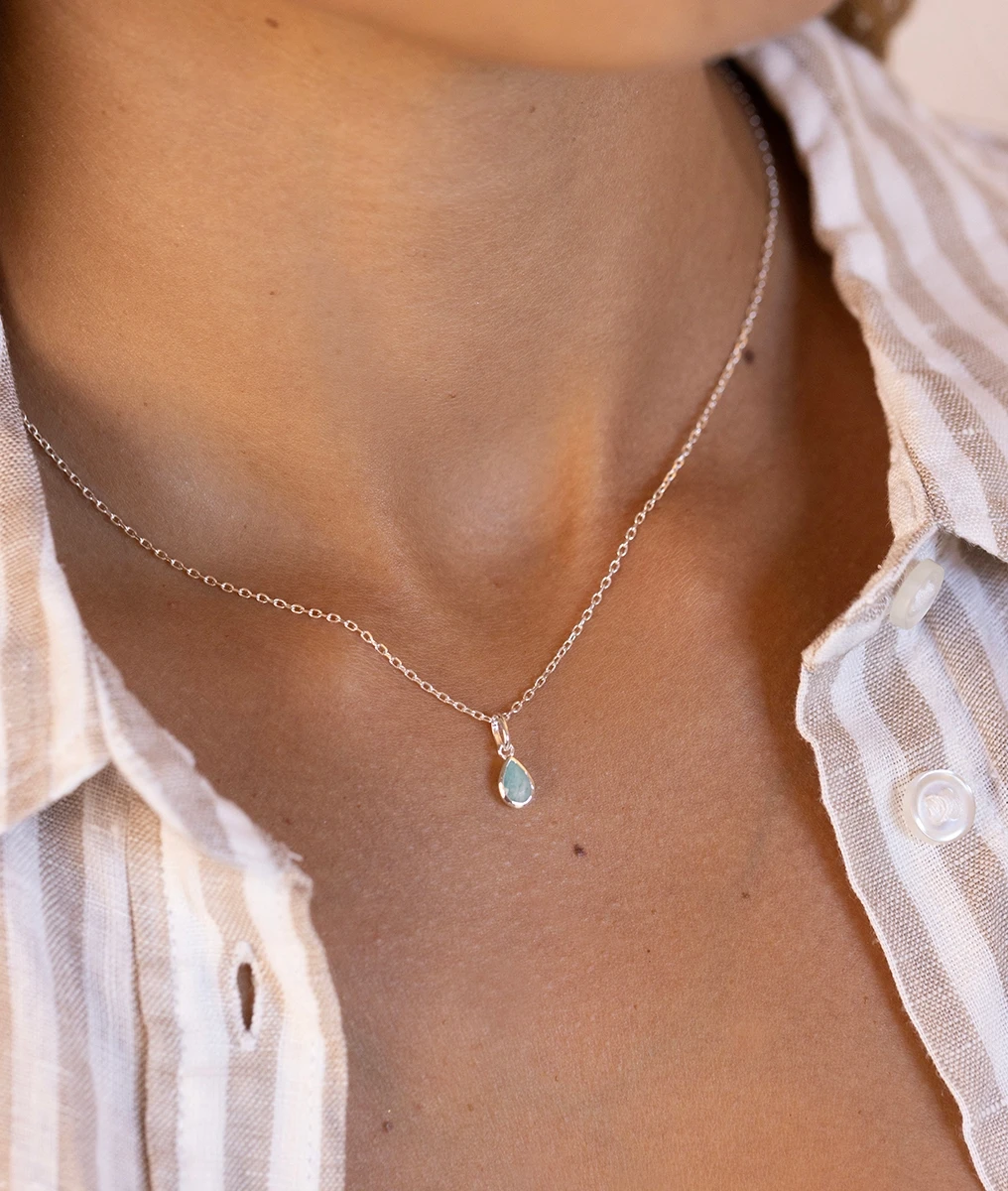 Collier chaîne et pendentif goutte Amazonite Argent 925