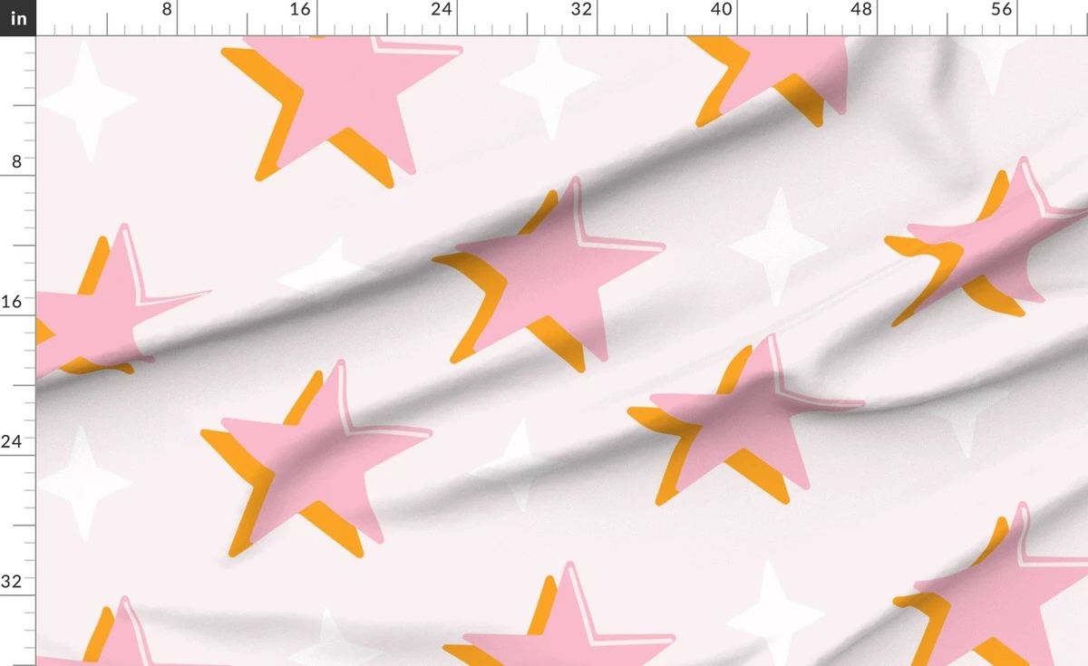 Preppy Orange and Pink Stars Light Pink Fabric | Spoonflower