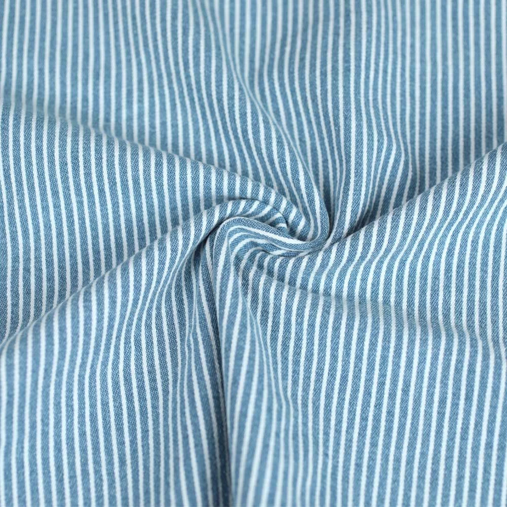 Tissu denim stretch à rayure bleu et blanc | Pour couture de jean ou veste