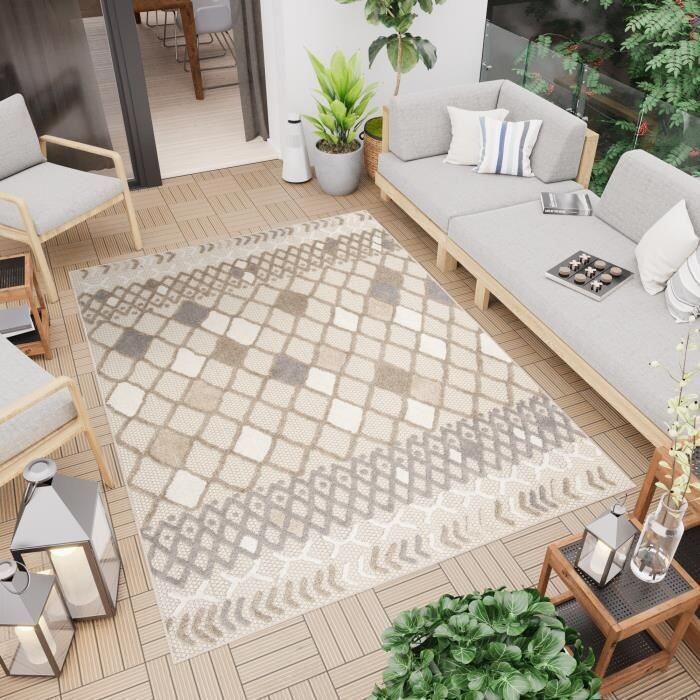 TAPISO Patio Tapis Extérieur Intérieur Gris Marron