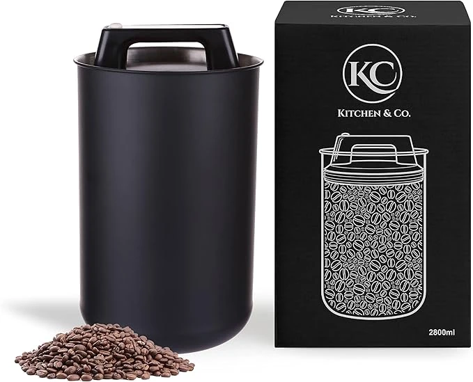 Boîte hermétique pour 1 kg de café en grains avec couvercle sous vide (boîte pour le café, le thé, boîte en acier inoxydable pour le stockage avec joint aromatique), boîte pour 1000 g de café