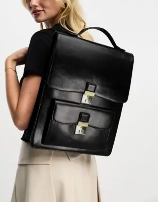 ASOS DESIGN - Sac à dos premium en cuir avec détail poches - Noir