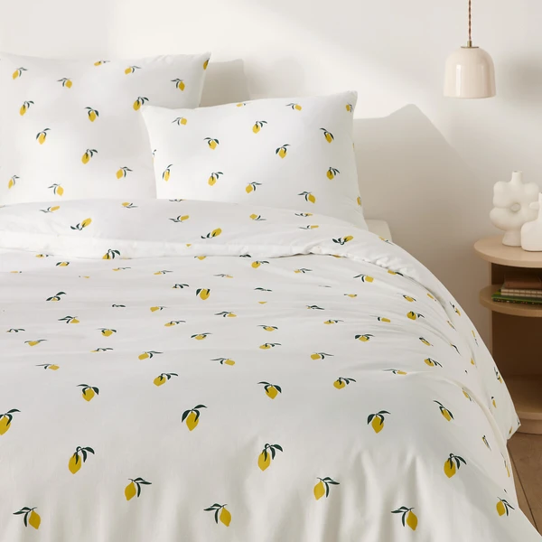 Parure 50% coton recyclé, taie carrée, Citron
