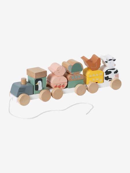 Train multi-activités à tirer en bois FSC® multicolore - lovely farm - Vertbaudet