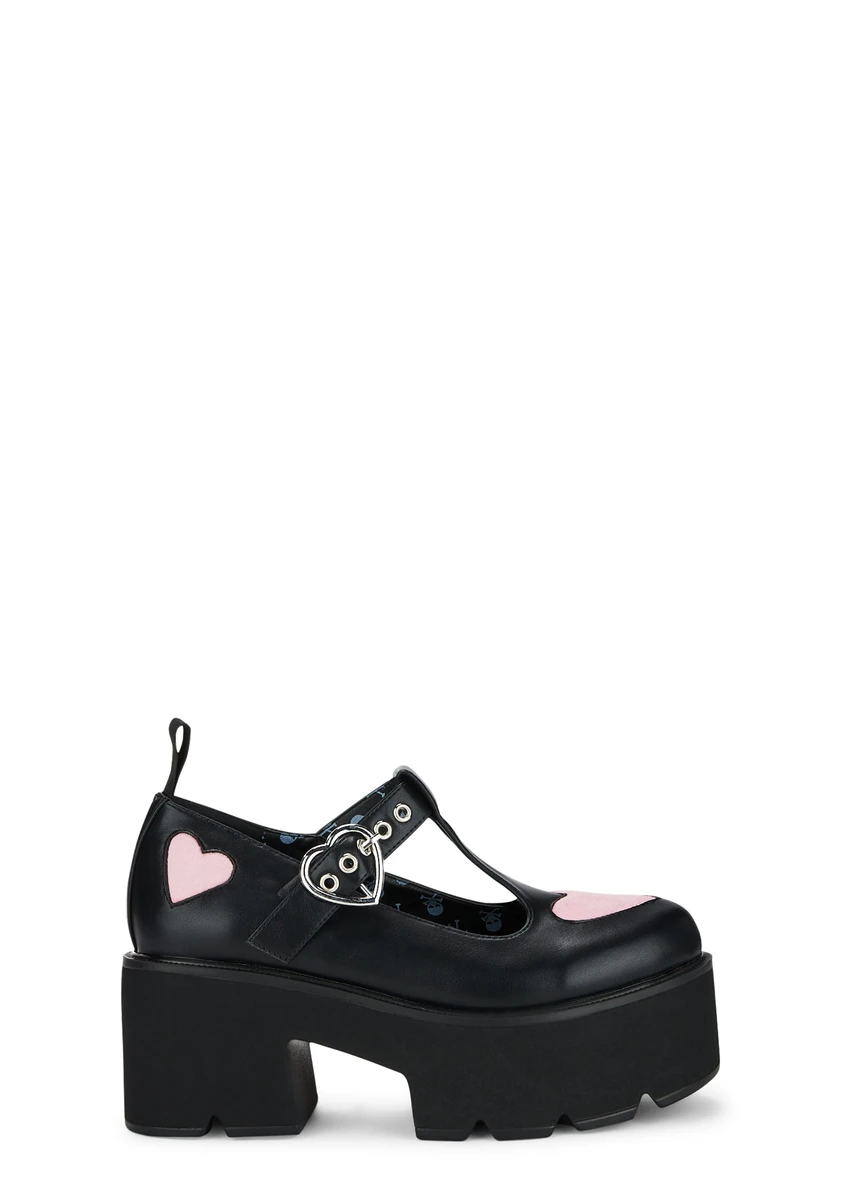 Lamoda Platform Heart Mary Janes - Black