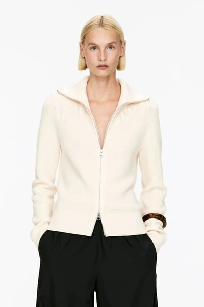 Wool-Cotton Zip Cardigan – Off White – Women – ARKET WW