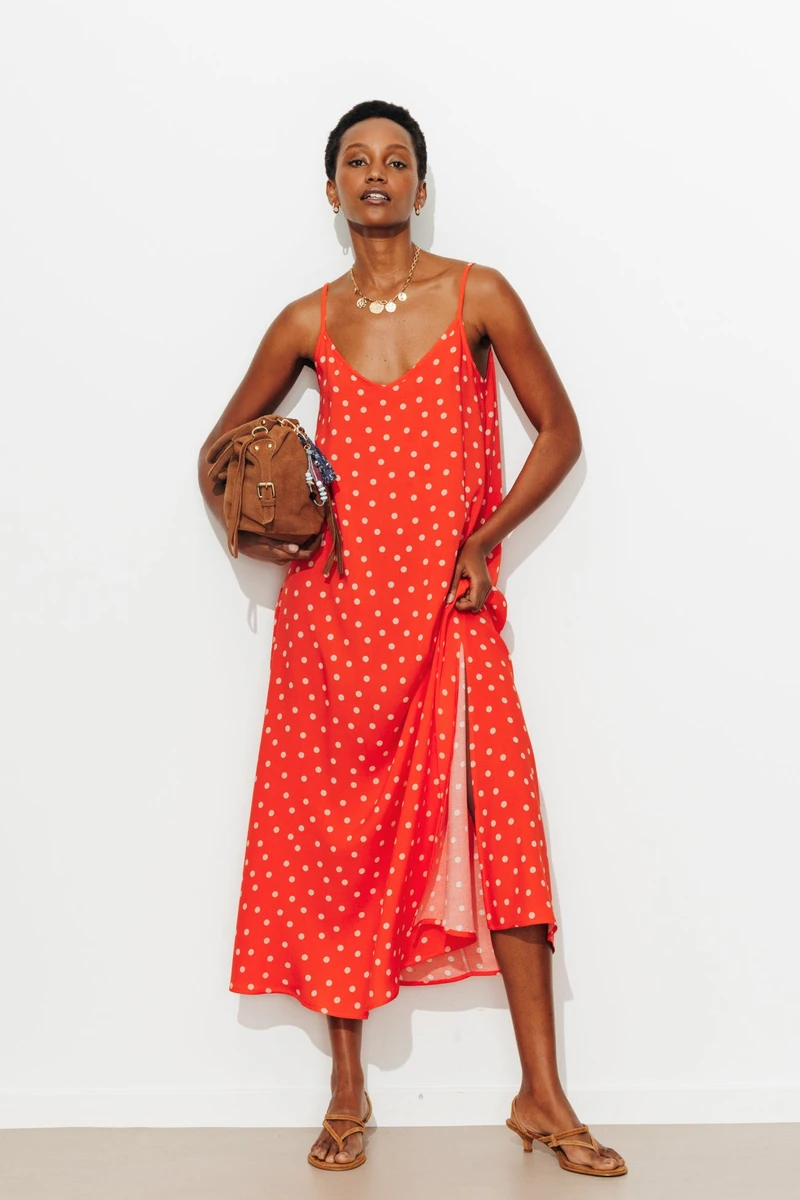 Robe longue à pois Femme