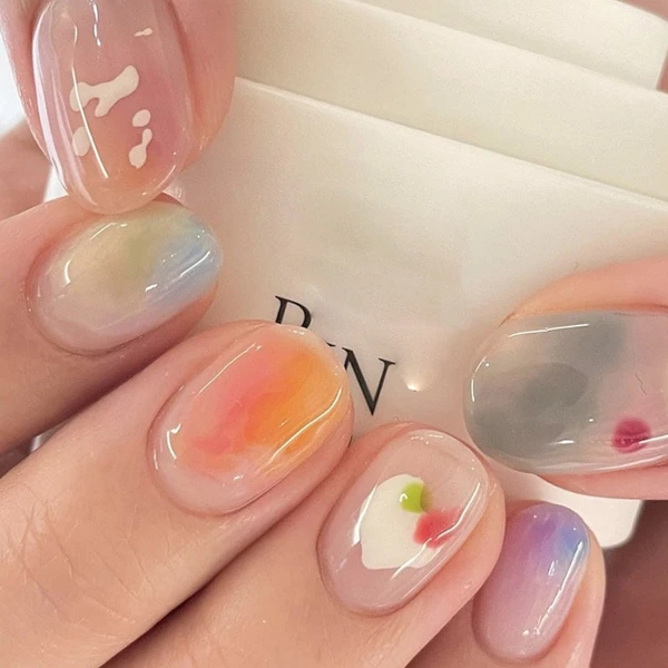 Presse à ongles ronde colorée arc-en-ciel / Extension de faux ongles / Ongles mignons de l'an 2000 / Ongle court