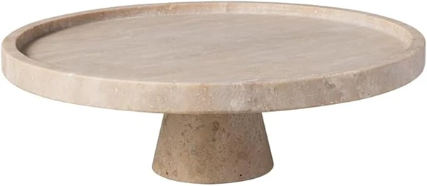 Villeroy & Boch - Manufacture Travertine plat de service sur pied, fait main, design élégant en pierre naturelle, ton sable, plat, décoration de table en pierre, décoration, vaisselle, travertin
