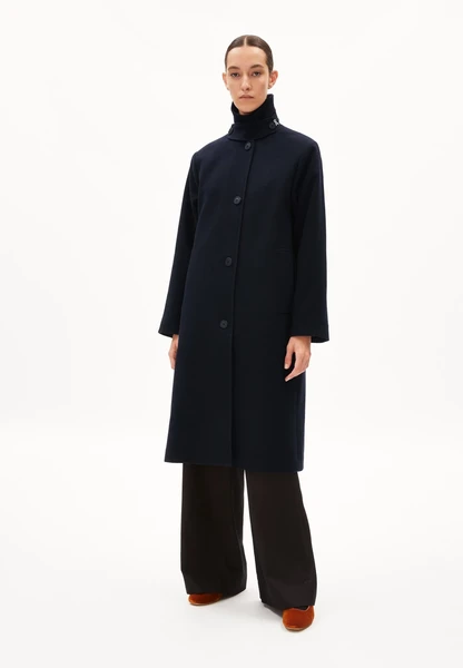Manteau long en laine recyclée | marine "vaanoise wool - night sky" Armedangels