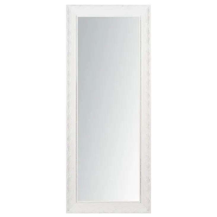 Miroir rectangulaire en bois de manguier sculpté blanc 54x130