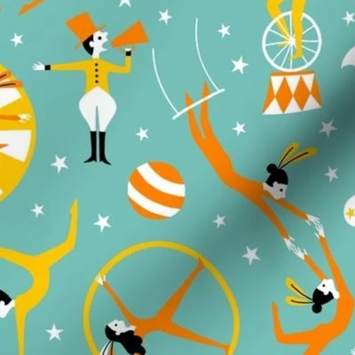 Circus Acrobats Artists and Clowns Fabric | Spoonflower